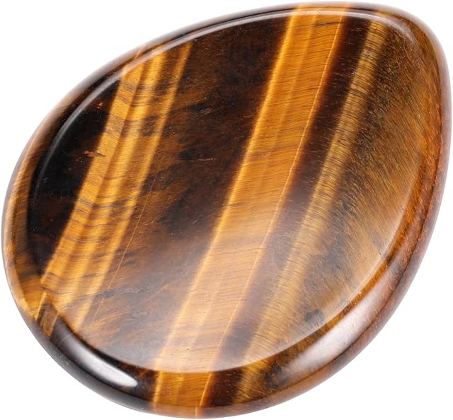 CrystalTears Tiger's Eye Gemstone Carved Thumb Worry Stone Healing Crystal Pocket Palm Stone