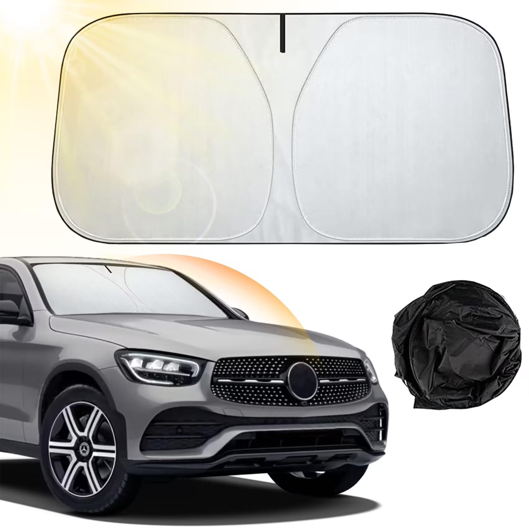 Parasole Auto Per Parabrezza Interno | 142x80 Cm | Riflettente UV | Pieghevole A Doppio Strato | Per Auto, SUV, Camion - Foto 3