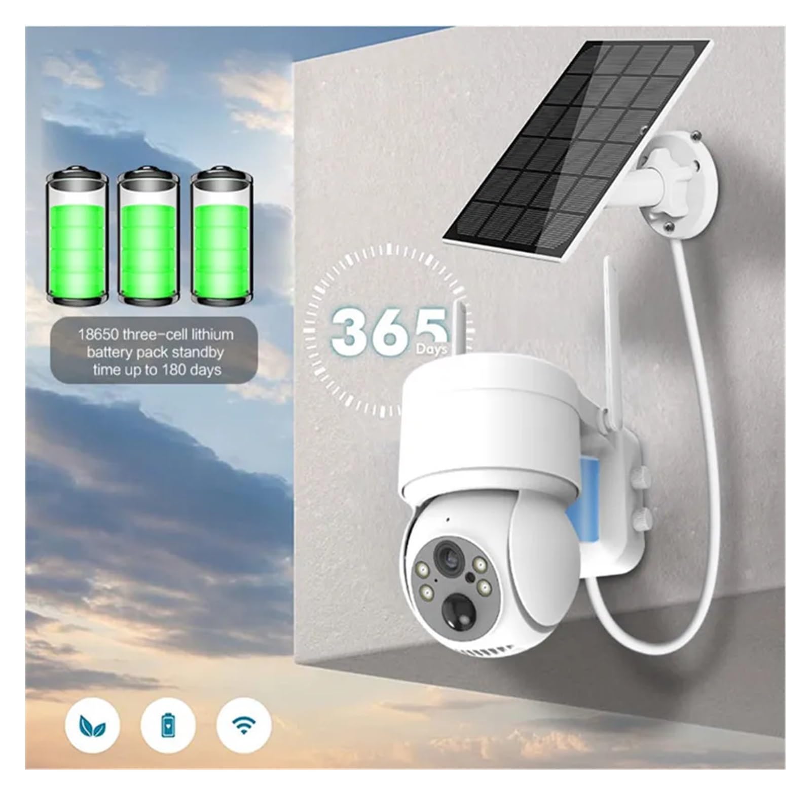 Camera Surveillance, Caméra Solaire PTZ 4MP caméra de sécurité Solaire sans Fil CCTV Batterie extérieure caméra IP PTZ Rechargeable avec Panneau Solaire,Sécurité, Antivol(WiFi Camera Only)