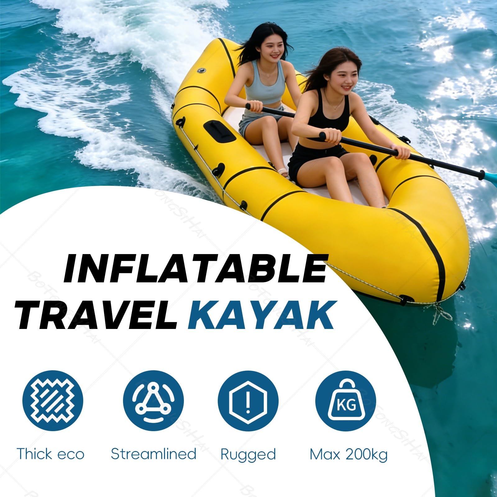 Packraft Kajak Aufblasbar - Ultraleichtes Kanu Aus PVC, Kompakt Faltbar Für Rucksack Und Fahrrad, Ideal Für Fliegenfischen Und Bicycle Drifting