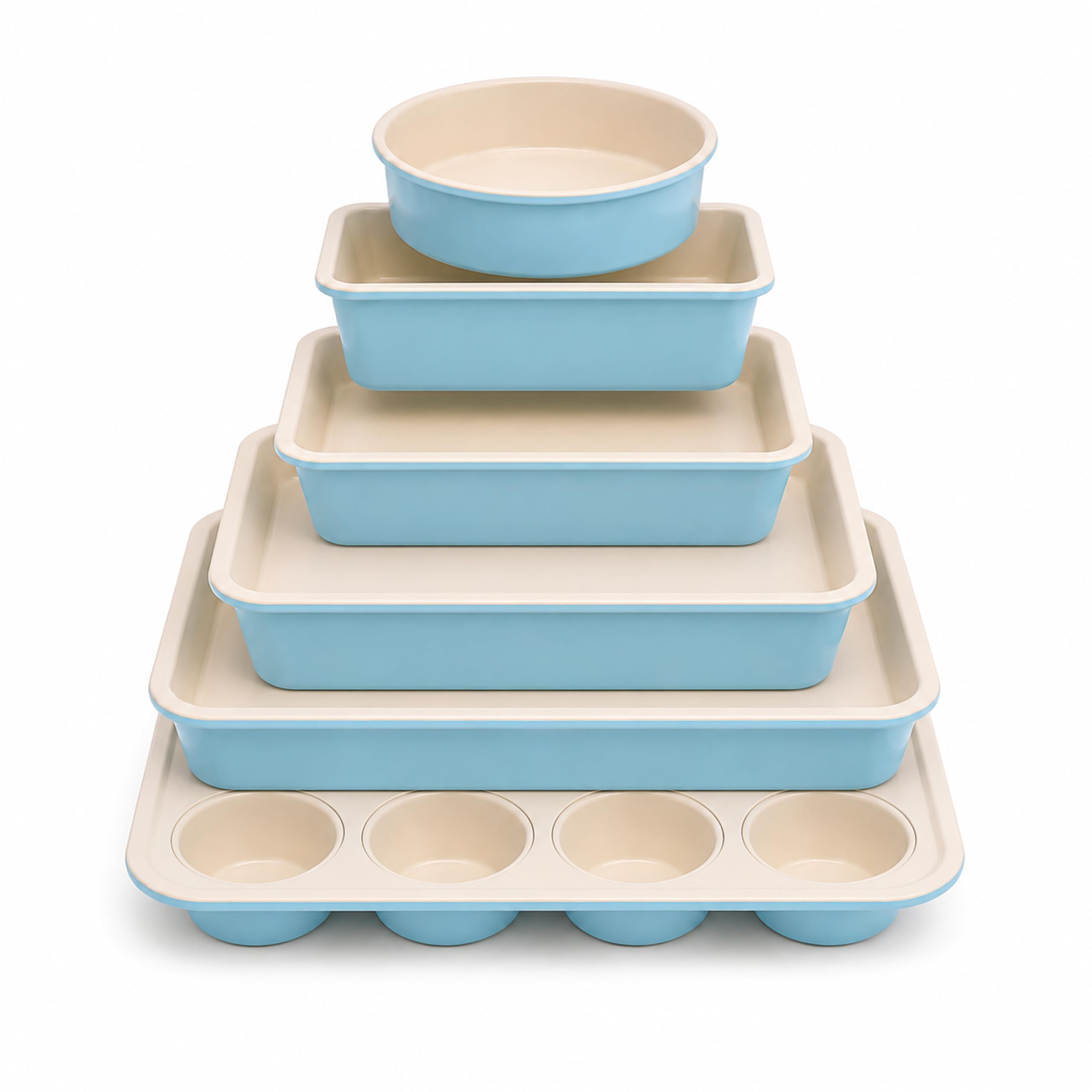 Nutrichef Backblech & Brotbackform Set, 6-teilig – Karbonstahl mit Keramik-Antihaft Für Kuchen, Brot, Lasagne – Backspaß für jede Gelegenheit, Türkis