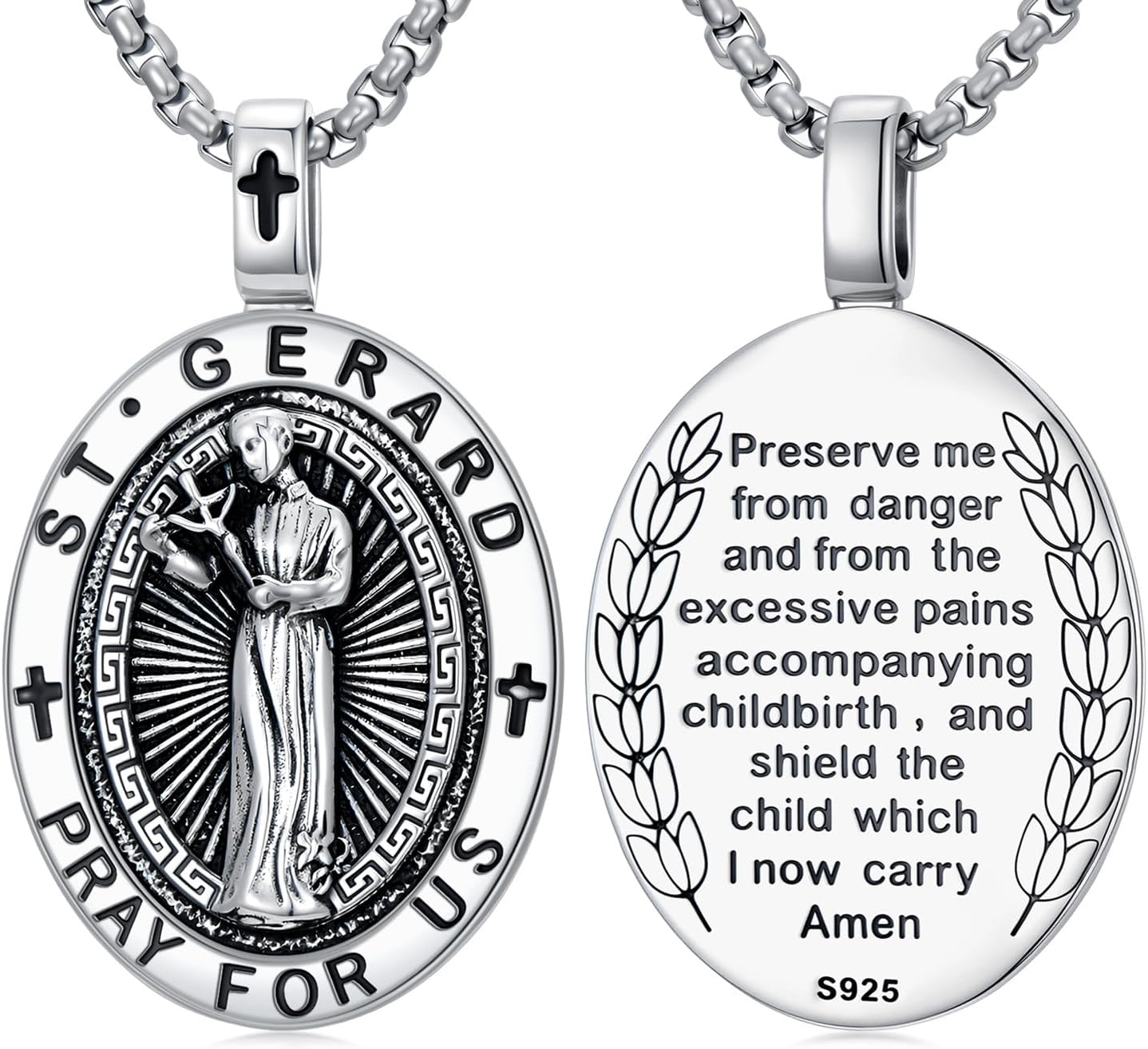 OCJ Christmas Gifts for Men Patron Saint Necklace 925 Sterling Silver Saint Amulet Necklace for Men Women Protection Medal Religious Catholic Jewelry Birthday Gifts for Father Son Husband Police