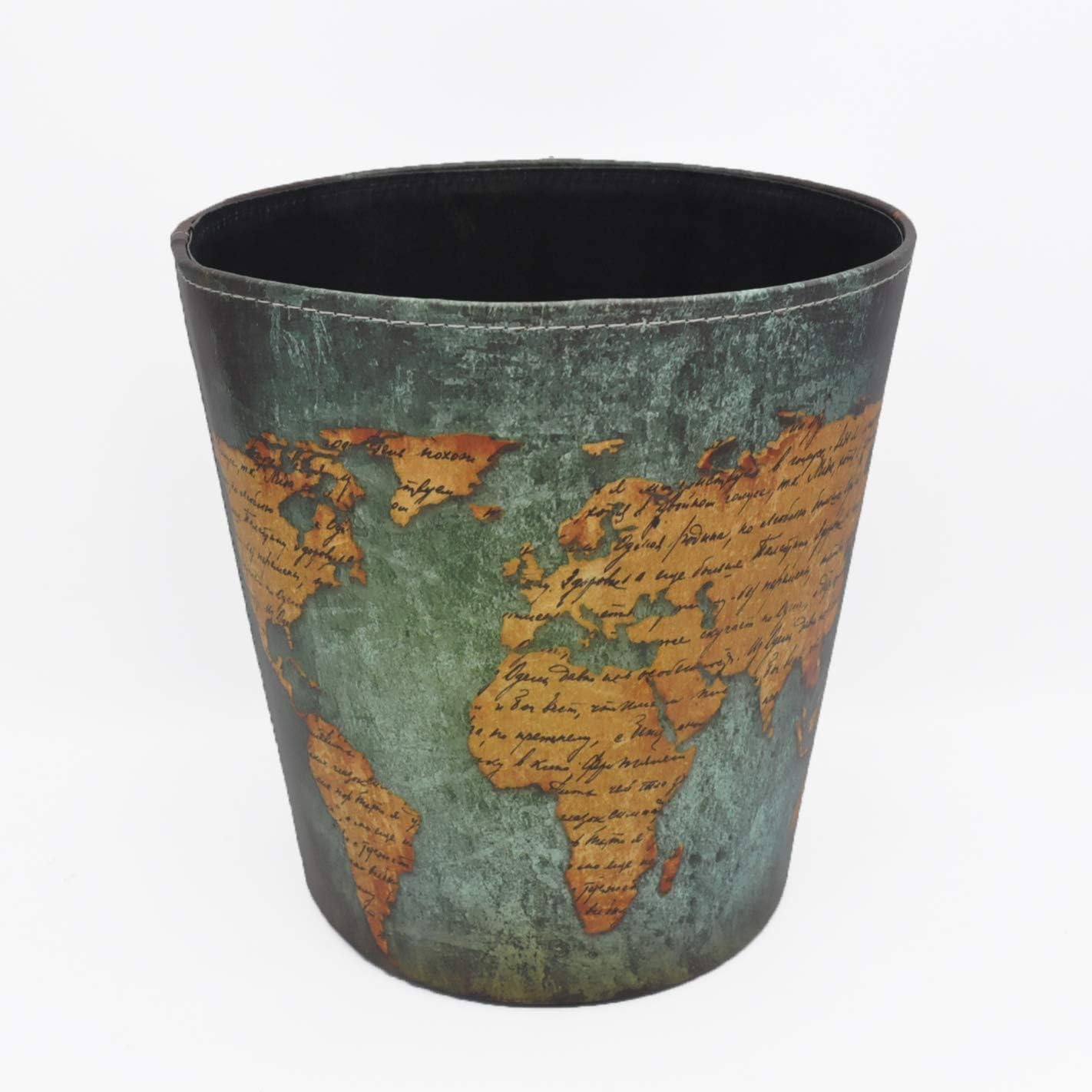 JIANEEXSQ Wastebasket British Style Trash Bin Union Jack World Map Pattern PU Leather Waterproof Decorative Trash Can Garbage Can 10L (World Map)