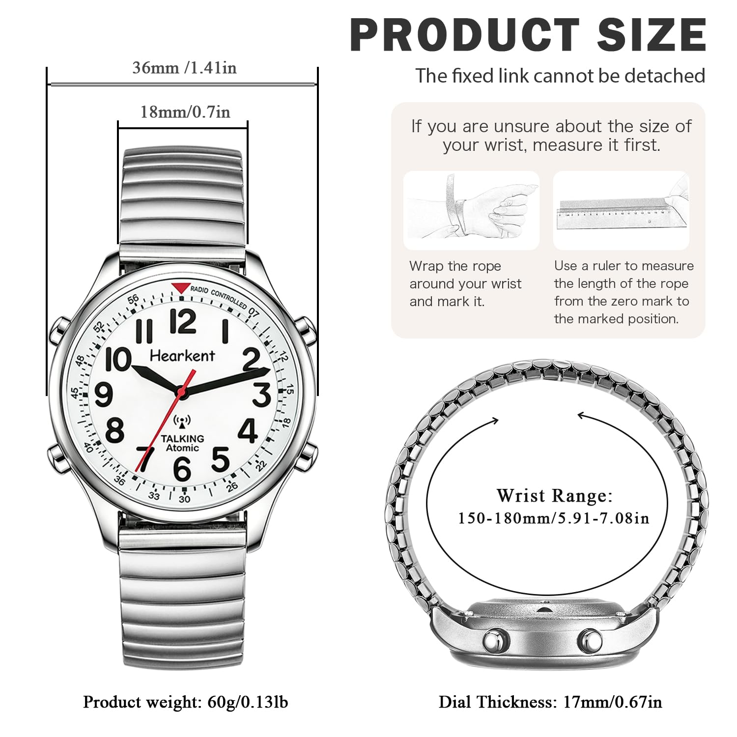 Hearkent Atomic British English Talking Watch for Blind or Visually impaired or Low Vision People Man and Woman Size (Expansion Siler, Woman)