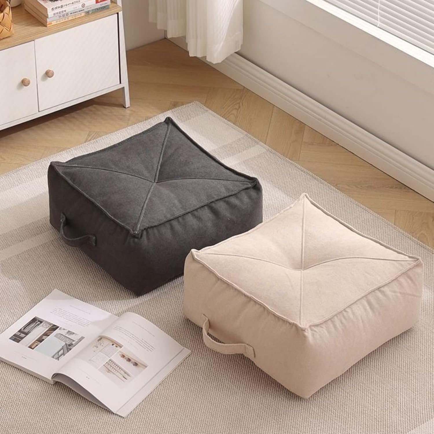 Dickes Booster-Kissen für Wohnzimmer und Büro, bequemes, atmungsaktives, quadratisches Sitzpolster, weiches praktisches Sesselkissen, 50 x 50 x 13 cm, Dunkelgrau