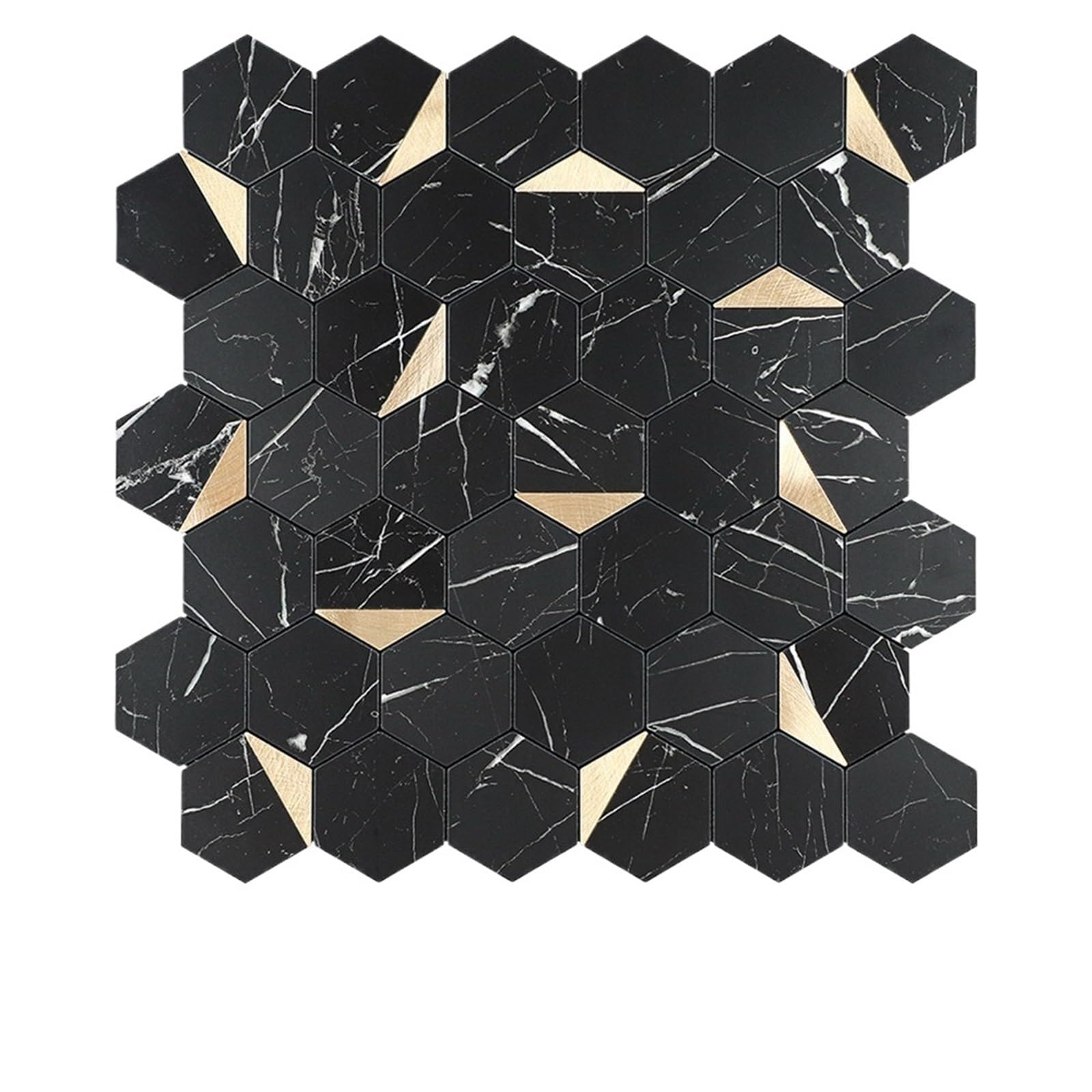 Metal splashback Metal Mosaic Hexagonal Imitation Marble Pattern PVC Aluminum Composite Panel Wall Sticker for Background(ColorD)