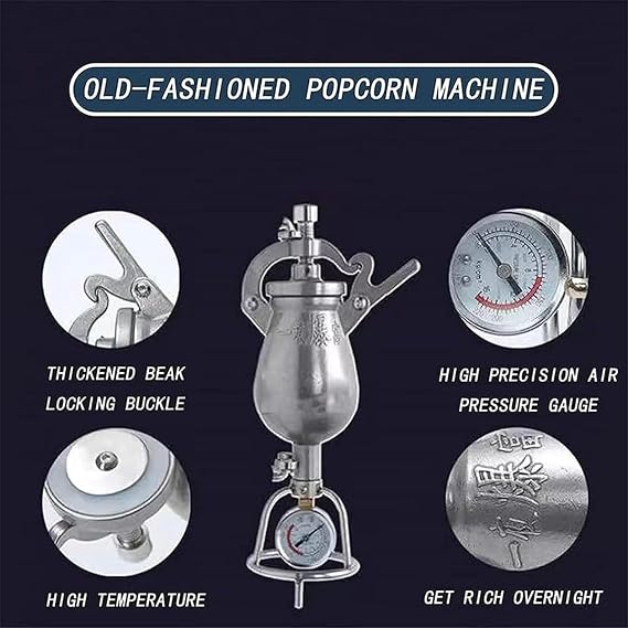 High Pressure Popcorn Machine, Manual Popcorn Machine 304 Stainless Steel Cereal Amplifier Retro Nostalgia Popcorn Machine with Handle(360ml)