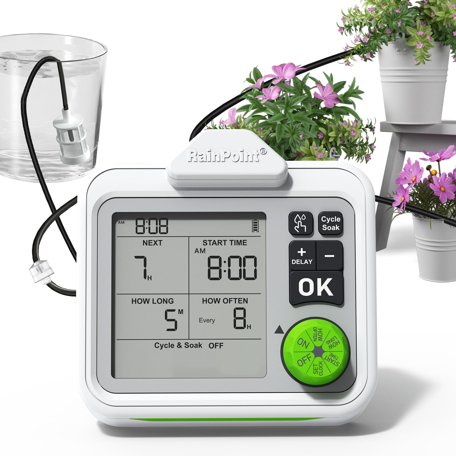 RAINPOINT Large Display Automatic Plant Waterer Indoor for Pot Plant,Cycle & Soak Mode Va…
