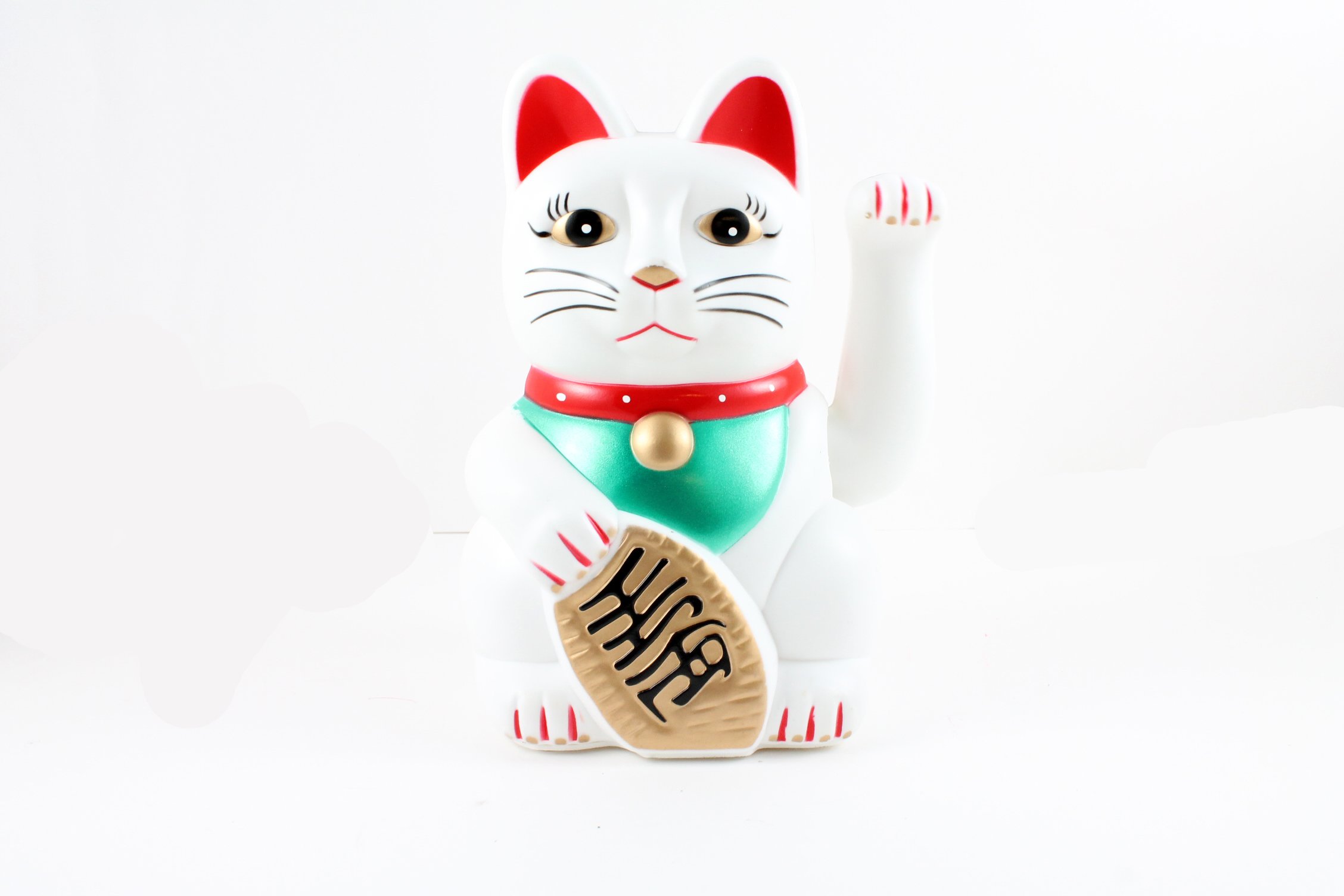 5" Fortune Cat Maneki Neko Waving Lucky Cat (many colours) (White)
