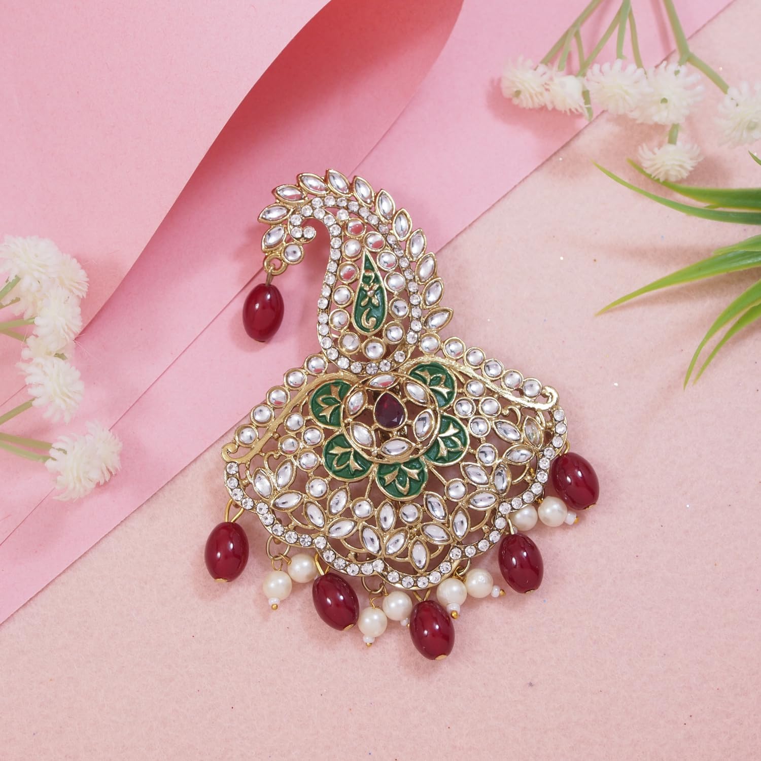 I Jewels Gold Plated Indian Wedding Bollywood Stone Pearl Work Safa Kalangi Brooch for Groom/Men/Dulha Pagadi