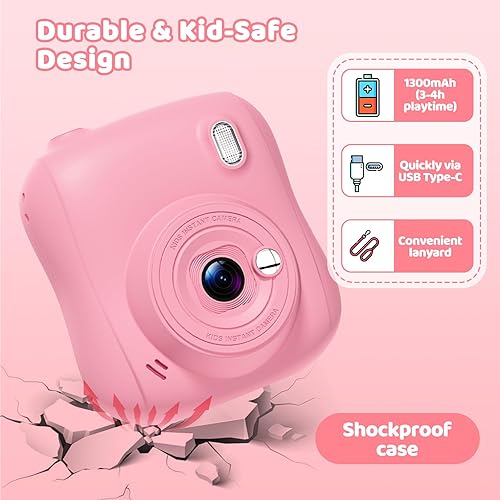 Miniatura 4 de Cámara de impresión instantánea para niños, regalos de Navidad y cumpleaños para niños y niñas de 3, 4, 5, 6, 7, 8, 9, 10, 11, 12 años, videocámara
