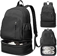 VENATIN Lightweight Gym Backpack for Women & Men - Waterproof Sports Bag with Shoe Compartment, Wet Pocket, Fits 15.6" Laptop, Black