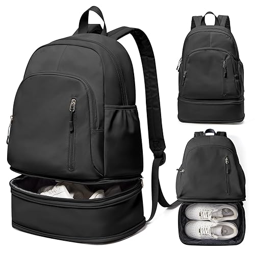 VENATIN Gym Backpack for Women Men, Lightweight Gym Bag with Shoe Compartment, Waterproof Sports Backpack with Wet Pocket, Black - A1-black
