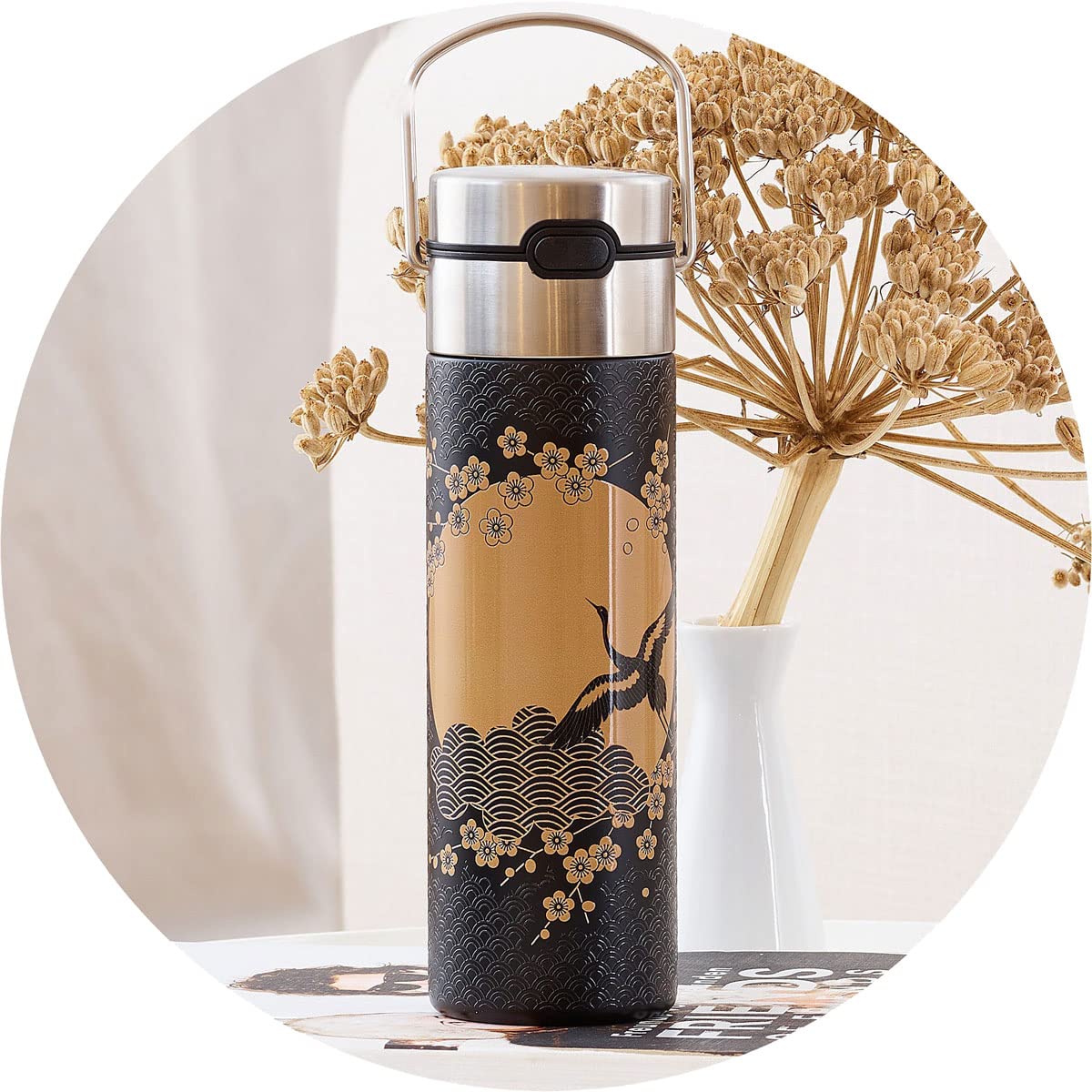 Eigenart LEEZA Komorebi doppelwandige Thermo- Trinkflasche aus Edelstahl mit Sportverschluss und Sieb, BPA frei, 500ml, 11019