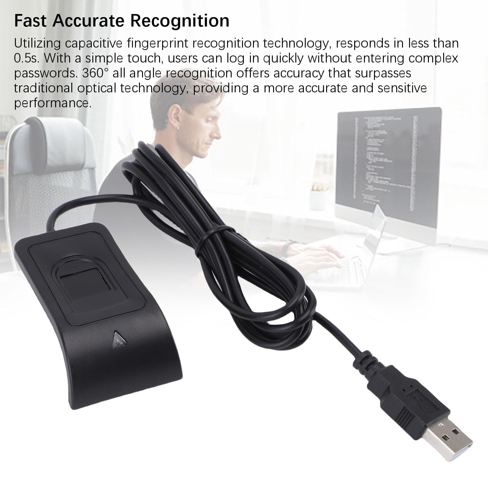 Ejoyous Lettore di Impronte Digitali USB per Impronte Digitali per 10/11, Supporto per Dongle per PC Scanner Biometrico per Impronte Digitali Desktop Touch a 360 Gradi