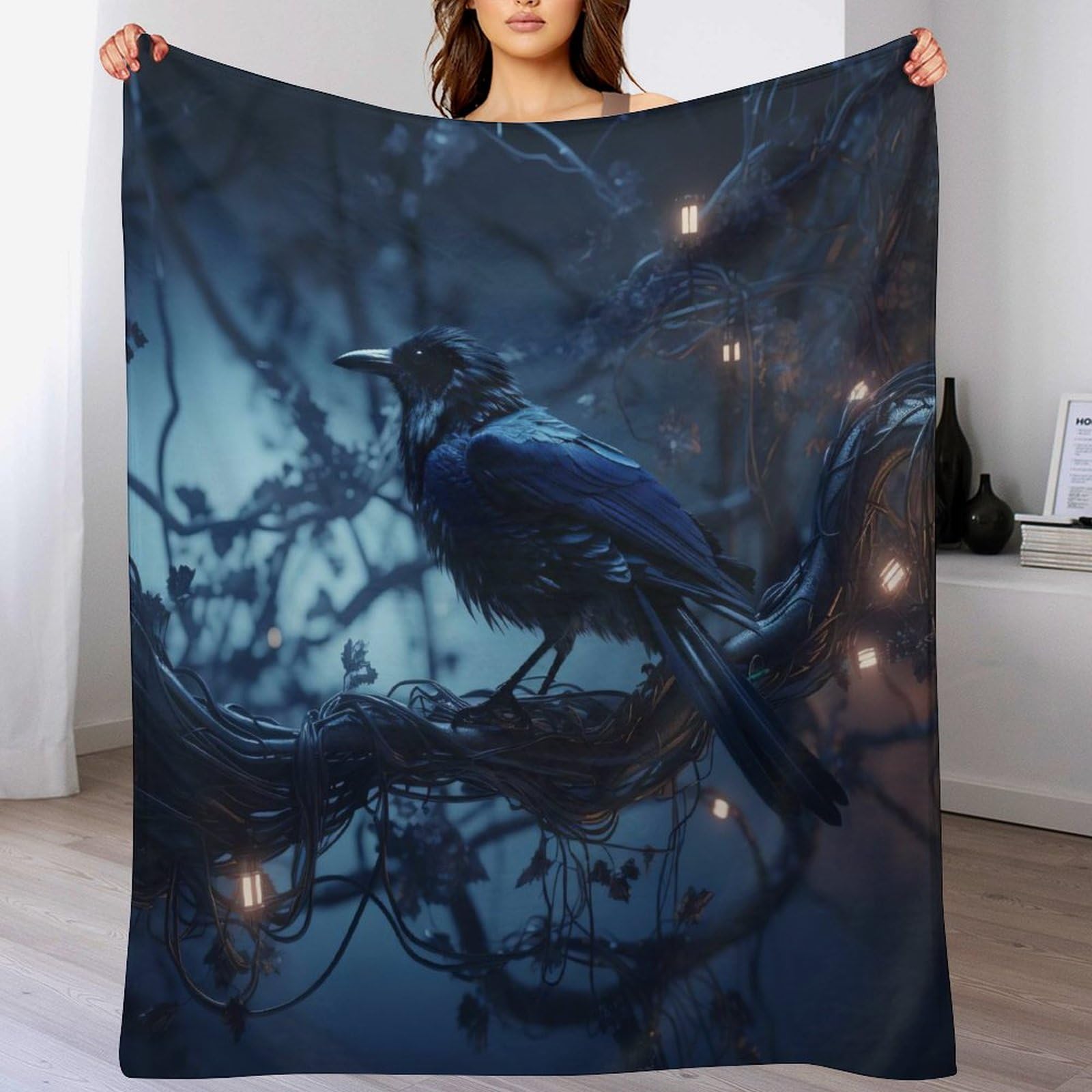 Couverture canapé corbeau jeté de lit doux pour soirées cinéma