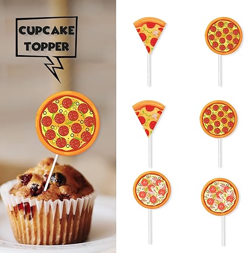 Miniatura 2 de 18 piezas de decoración temática de comida rápida con purpurina dorada, para fiesta de pizza, postre, decoración de cumpleaños para niños y niñas