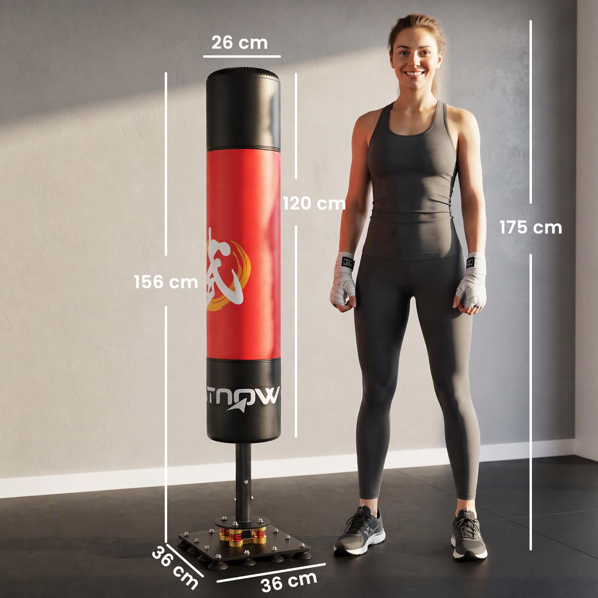 SPORTNOW Sacco da Boxe Autoportante per Adulti, 156 cm, Robusto, con 12 Ventose e Ammortizzatore, per Kickboxing, MMA, Muay Thai e Allenamento in Casa