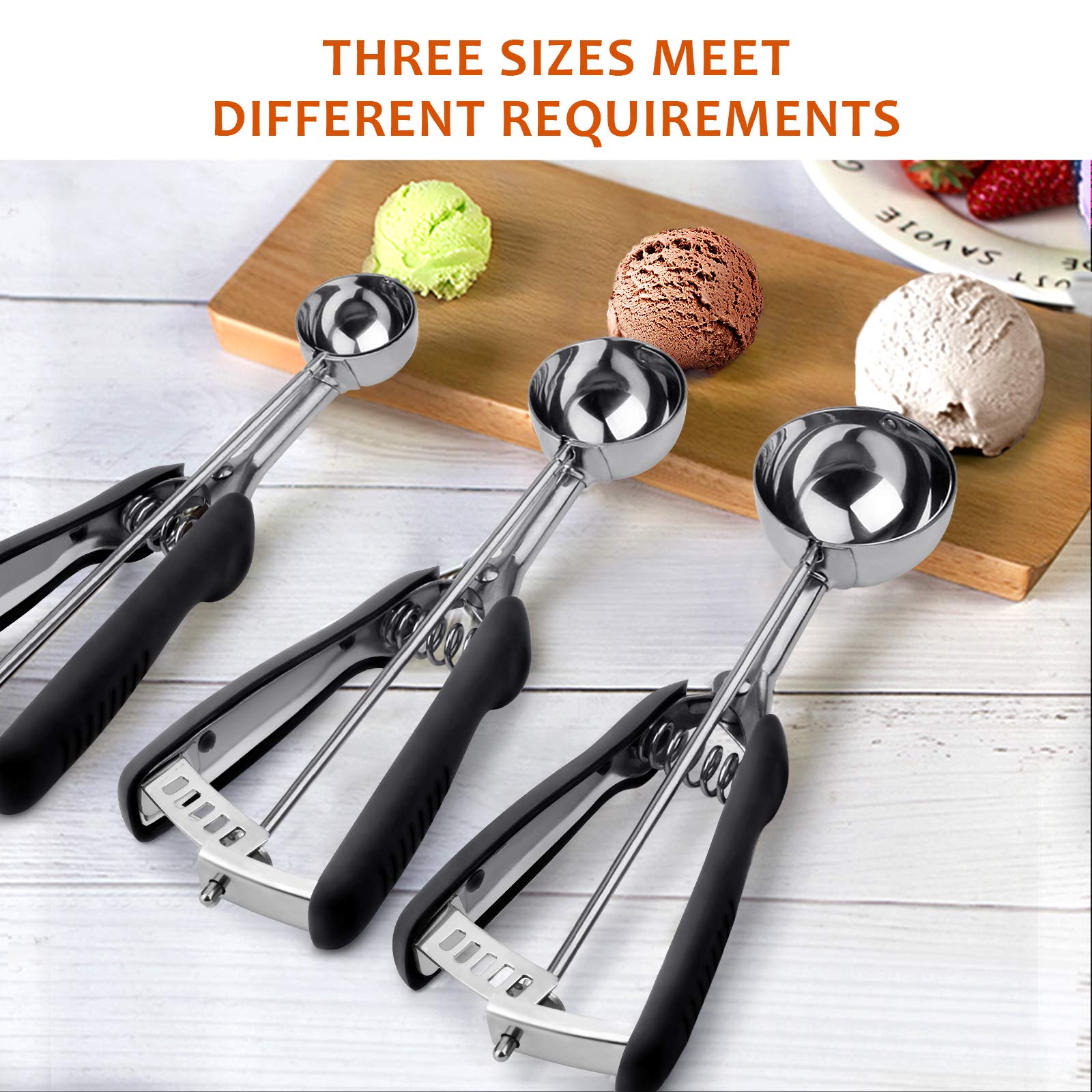 Set De Cuillères à Glace Txeouse - 3 Tailles Inox Pour Crème, Cookies Et Boules