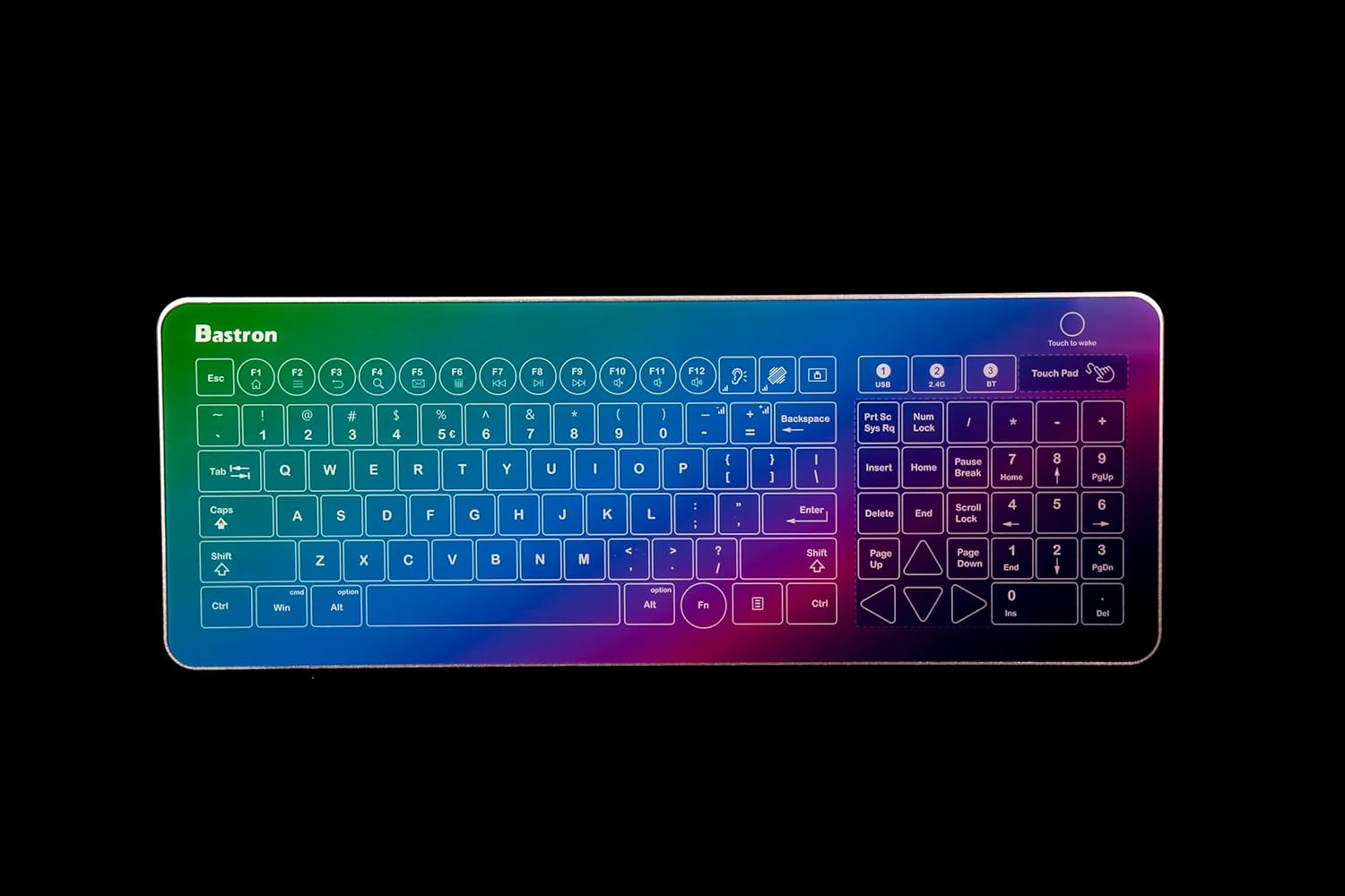 Bastron Wireless Glass Touch Smart Keyboard with Intergrated Trackpad Waterproof Surface for Computer PC
