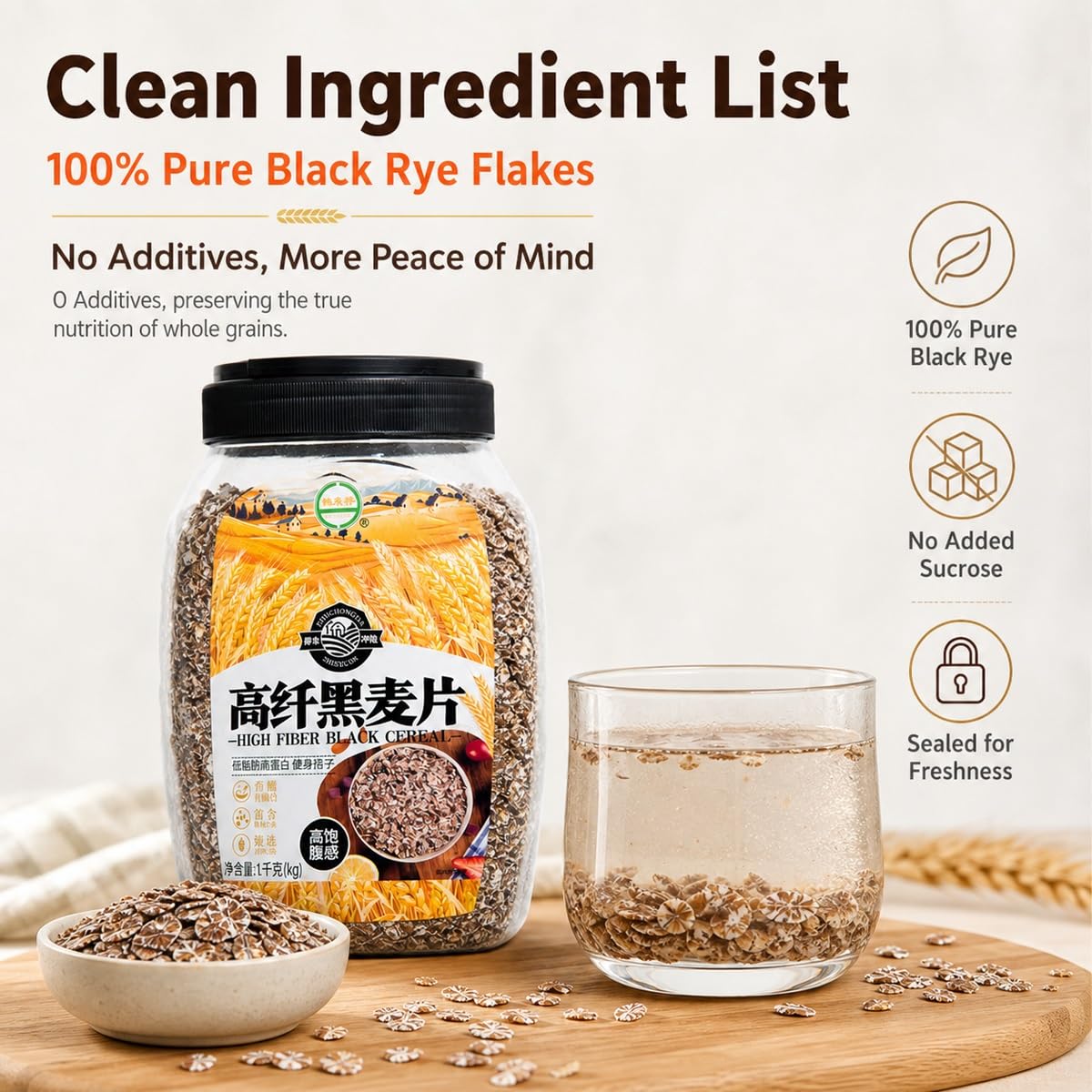 Fiocchi Di Segale Integrale Istantanea Cereali Senza Zucchero 1kg | Contenitore 1000g Pappa Ricca Di Fibre Per Latte Caldo O Acqua. Povero Di Grassi Saziante Colazione Studio Ufficio.