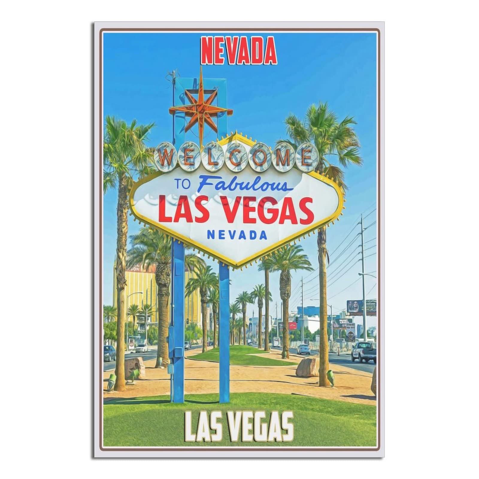 Nmnm Unframe-Style Las Vegas Nevada Skyline Vintage Travel Poster Canvas Art Wall Decor Poster Picture Print Painting Posters Gift 12X18inchs(30X45cm)