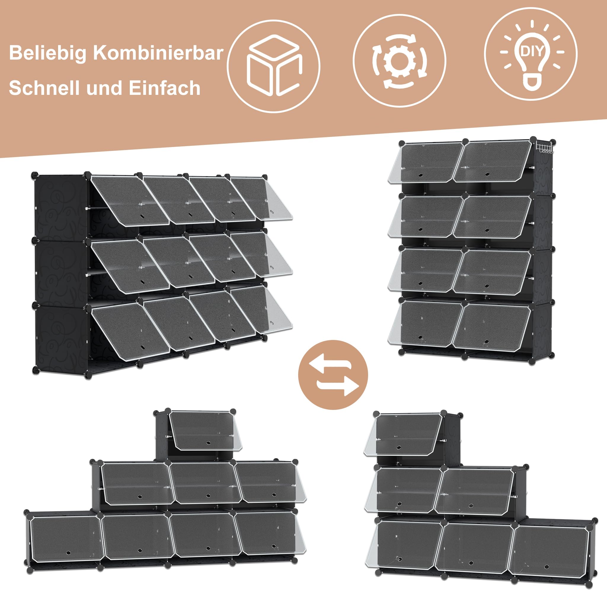 Scarpiera Fai Da Te In Plastica 163x124x32cm - 32 Scomparti, Nero, Portata 10kg Per Scomparto - Foto 13