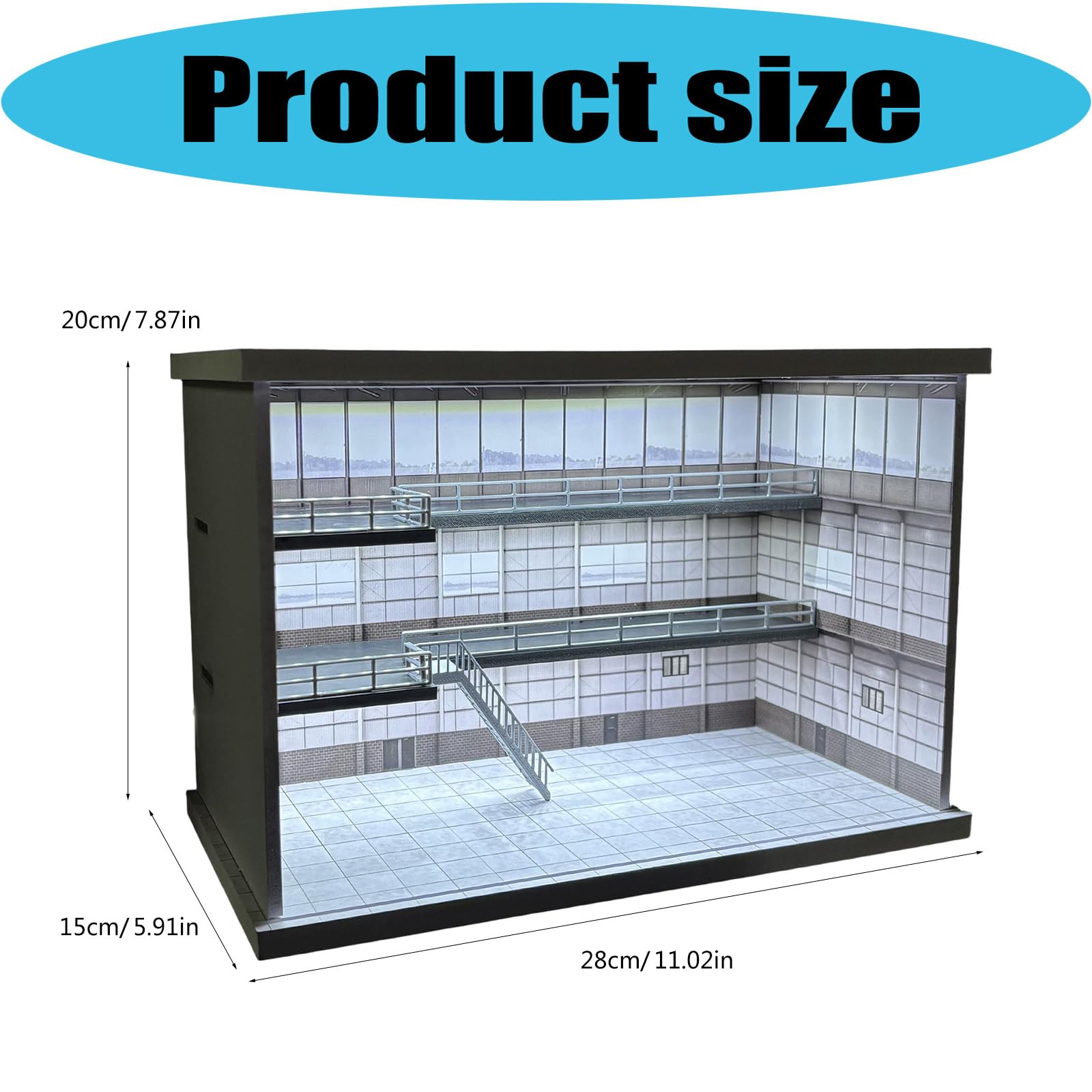 Vetrina per garage in PVC con illuminazione, scatola di esposizione per auto a più livelli per scrivania da collezione in scala 1/64, supporto per auto in alluminio pressofuso per parcheggio in