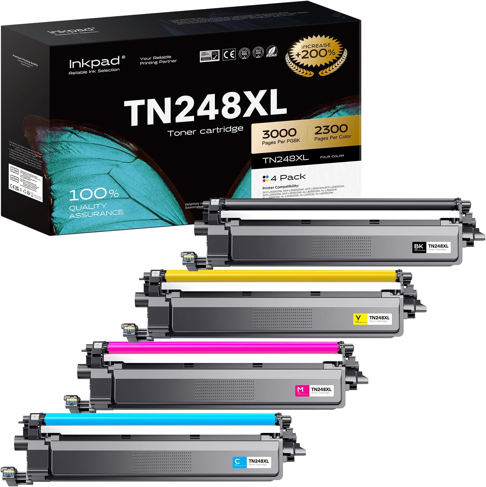 iNKPAD TN248XL Toner Cartridge Replacement Brother TN248XL TN248 TN248CMYK Compatible for Brother HL-L3220CWE DCP-L3520CDWE MFC-L8390CDW MFC-L8340CDW HL-L8230CDW HL-L8240CDW MFC-L3740CDWE (4 Pack)
