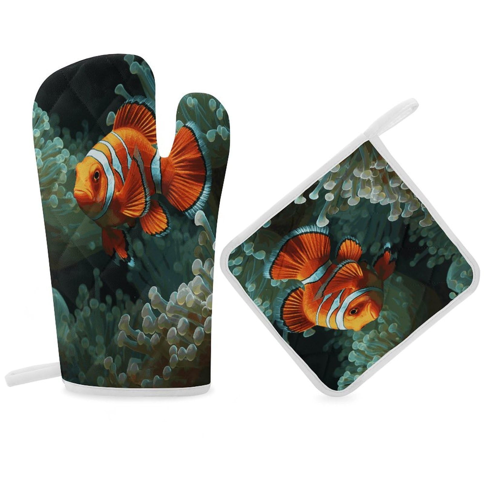 Fodpand Women's Style Fish Background Oven Mitts And Pot Holders Sets,Oven Gloves For Kitchen Oven Mitts And Potholders For Baking Cooking Grilling Apartment Essentials