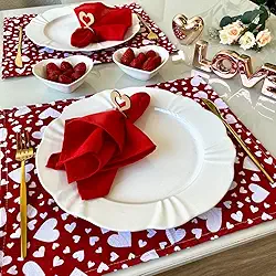 Jogo Americano Tecido 6 Un + 6 Guardanapos + 6 Porta Guardanapos (Dia dos Namorados Vermelho guard vermelho)