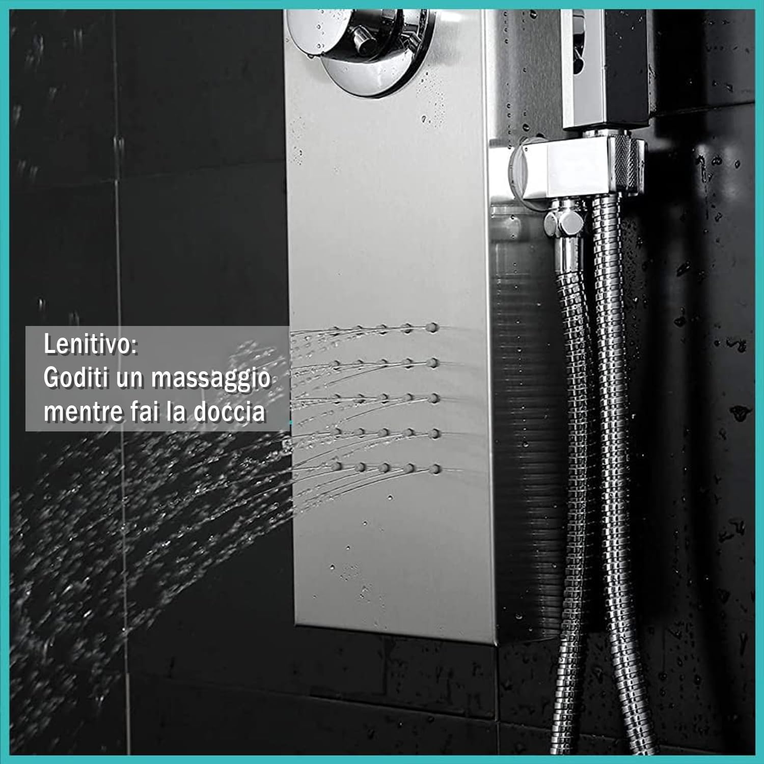Elbe Pannello Doccia in Acciaio Inox 304 Colonna Doccia Idromassaggio Senza Miscelatore con 3 Funzioni e Doccetta, per Bagno, facile da installare