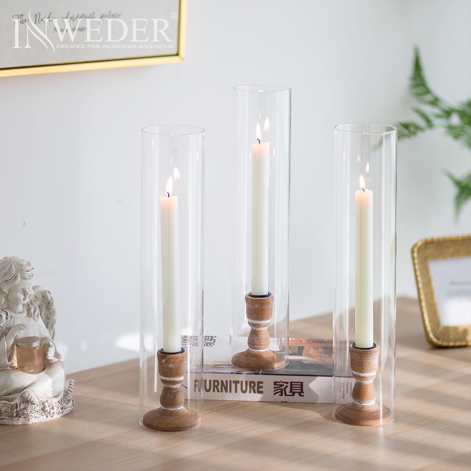 Kerzenhalter Stabkerze Kerzenständer Glas：10 er Stabkerzenhalter Windlichter Kerzenständer Stabkerzen aus Holz mit Abnehmbarem Glas für Tischdeko Hochzeit Veranstaltung oder Heimdekoration