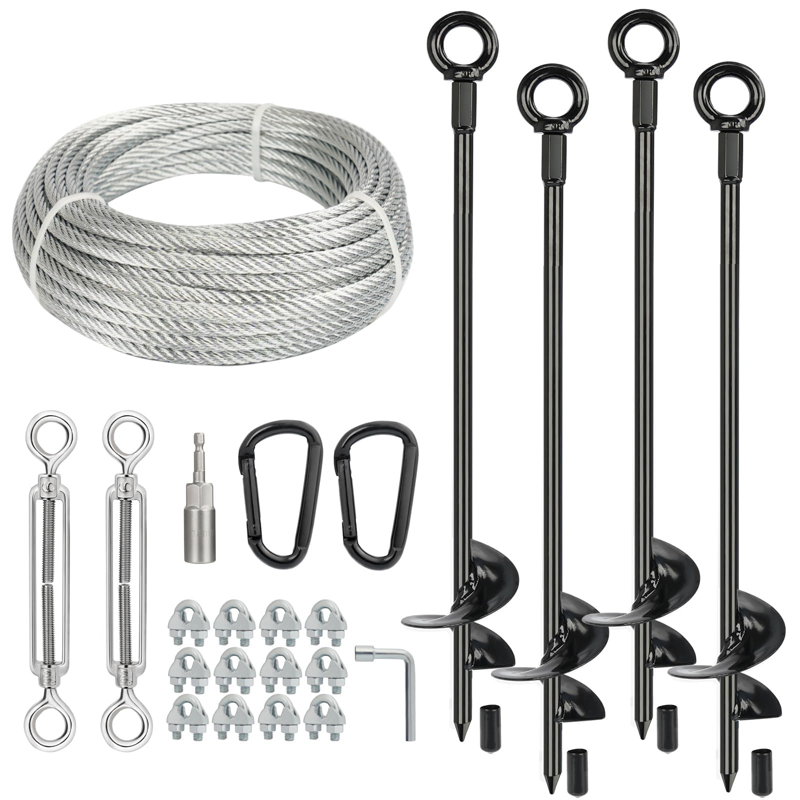 Bodenanker Erdanker 76cm mit 15M Verzinktem Stahlseil & Spannschlössern