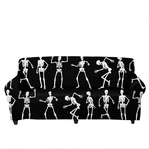 Miniatura 2 de AFPANQZ Funda elástica para sofá de esqueleto bailarín, 1 pieza, para sala de estar, oficina, con espumas antideslizantes (negro, sofá con sillón de