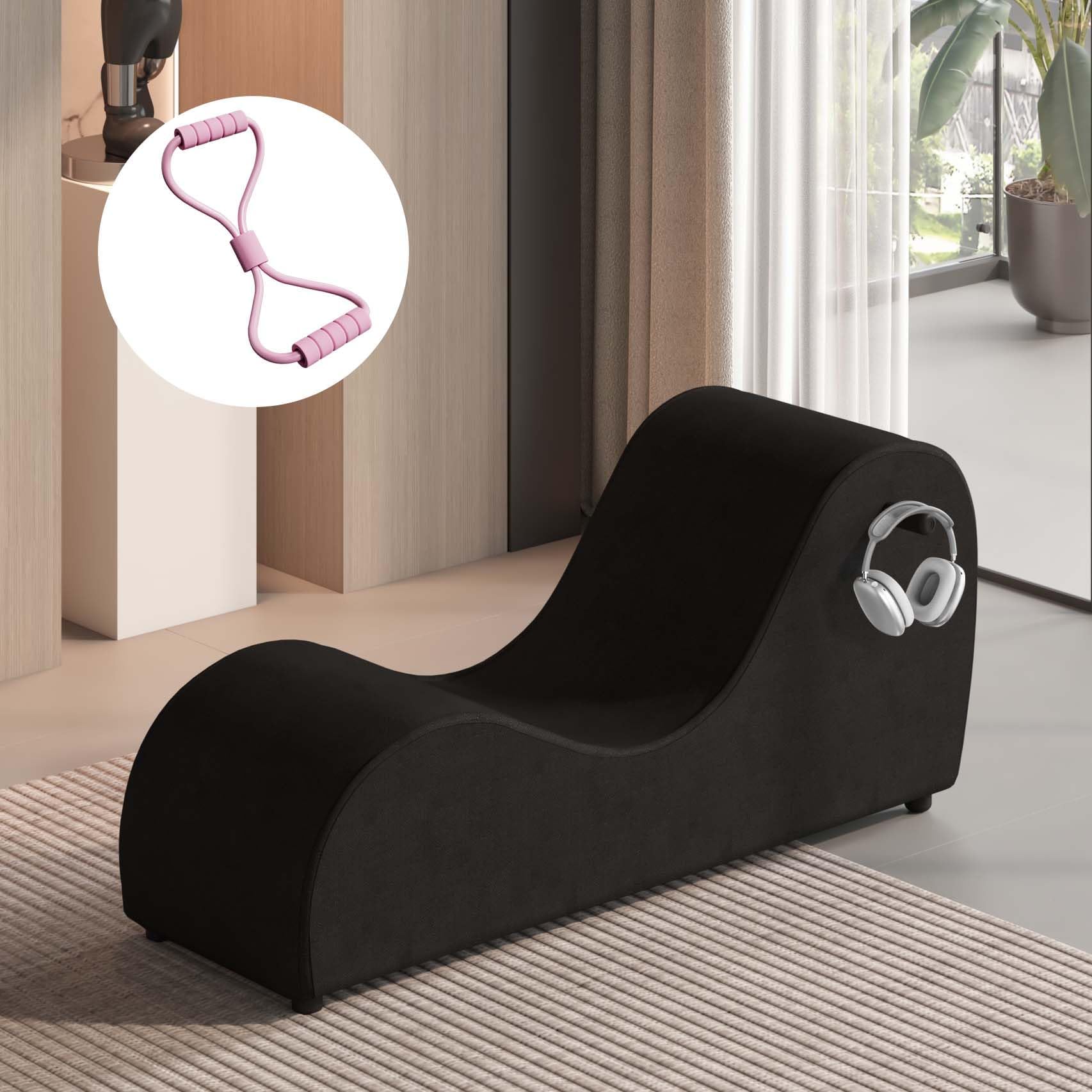 Black Yoga Chaise Lounge for Adults - Curved Stretching Chair for Couples, Indoor Relaxation & Exercise