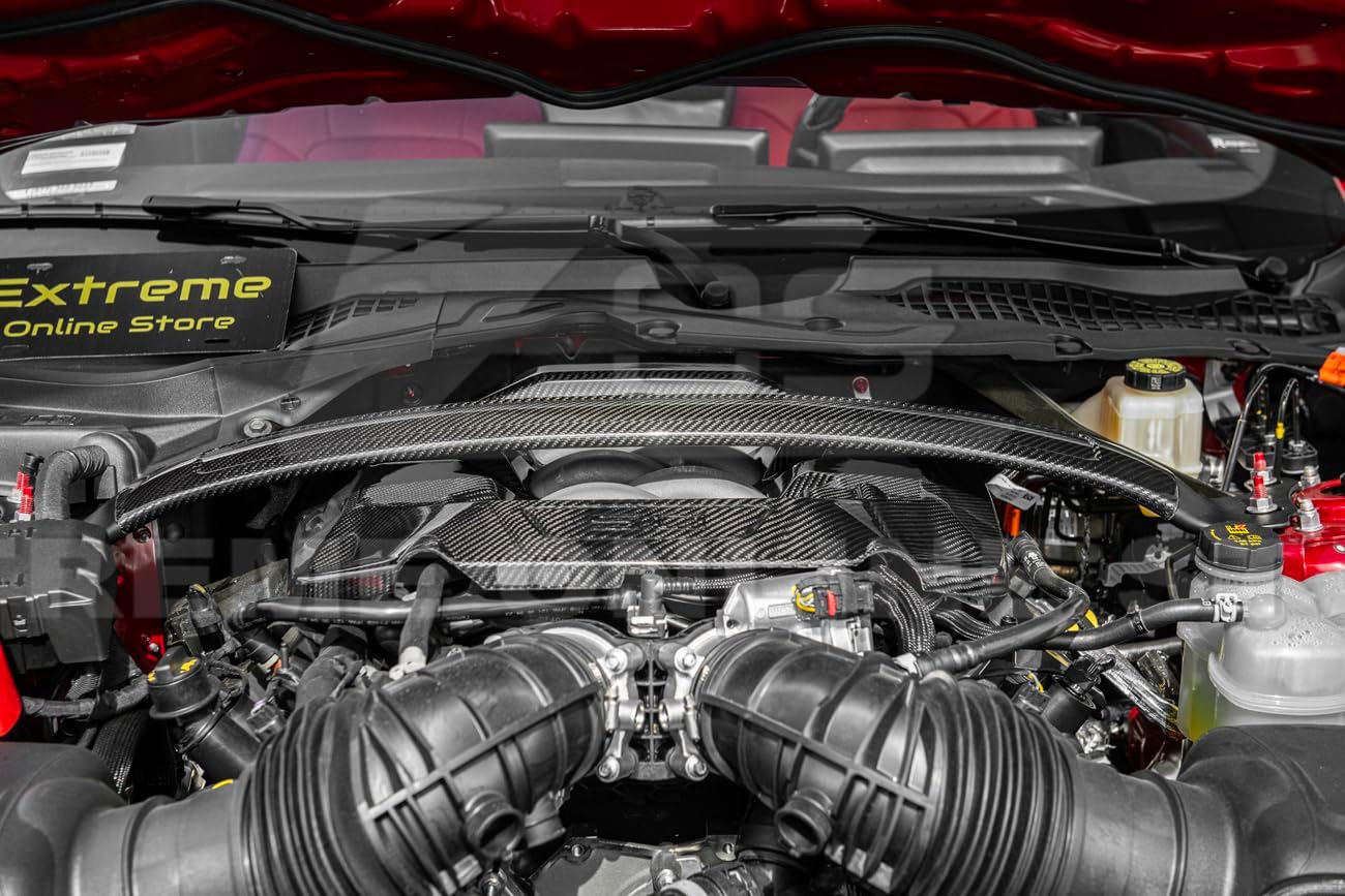 Extreme Online Store Replacement for 2024-Present Ford Mustang S650 Ecoboost & GT Models | Factory Replacement Dry Pre-Preg Carbon Fiber Front Engine Strut Brace Balance Tower Bar