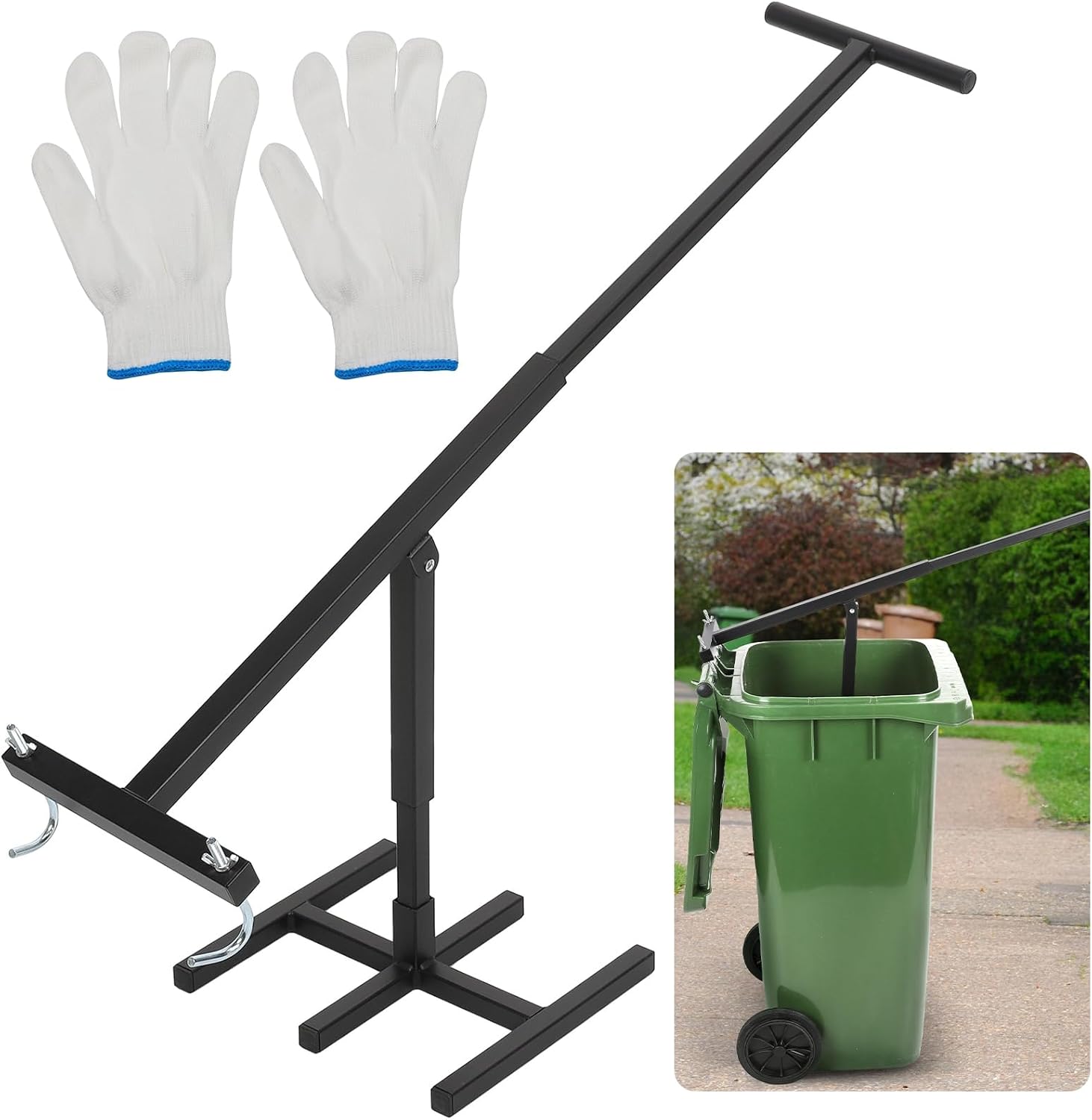 WICHEMI Manual Trash Compactor, 120L-360L Garbage Compressor with Adjustable Handle and Gloves Outdoor Wheelie Bin, Compress Waste for Kitchen Garden Restaurant Office