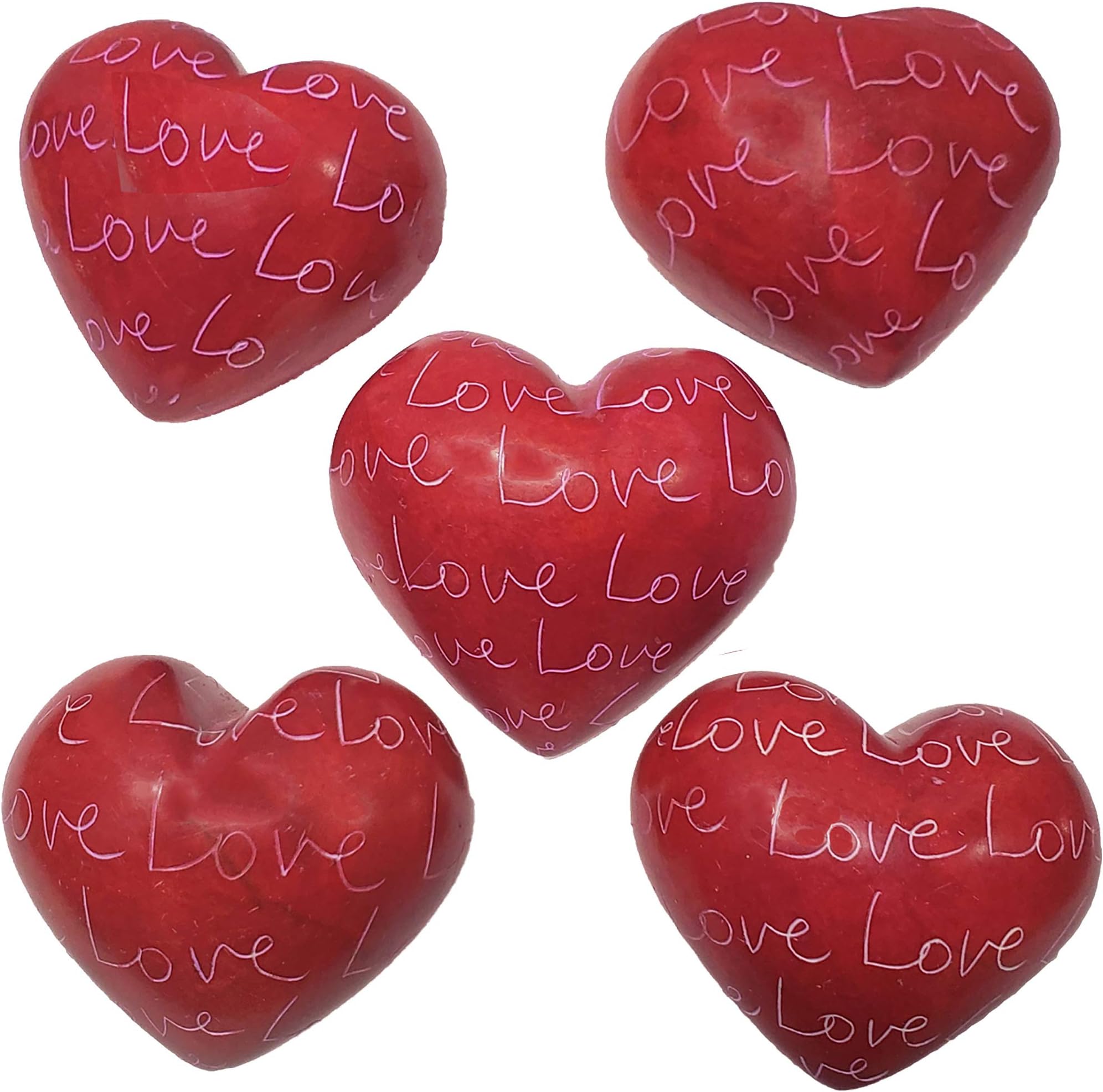 Stoneage Arts Love Love Love My Friend Precious Heart Hand Carved and Etched by African Artisan. Valentine Mothers Fathers Day Décor in A Bowl Or Vase As Filler Red Set of 5 (Small)