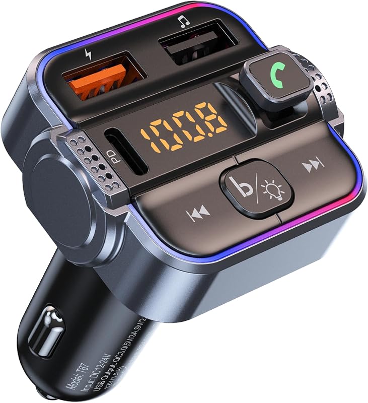 Bluetooth FM Transmitter for Car PD 30W & QC3.0 Fast Charging | Dual Mics Hands-Free Calling, Bluetooth Car Radio Adapter HiFi Bass Sound & Ambient Light, Support USB Drive