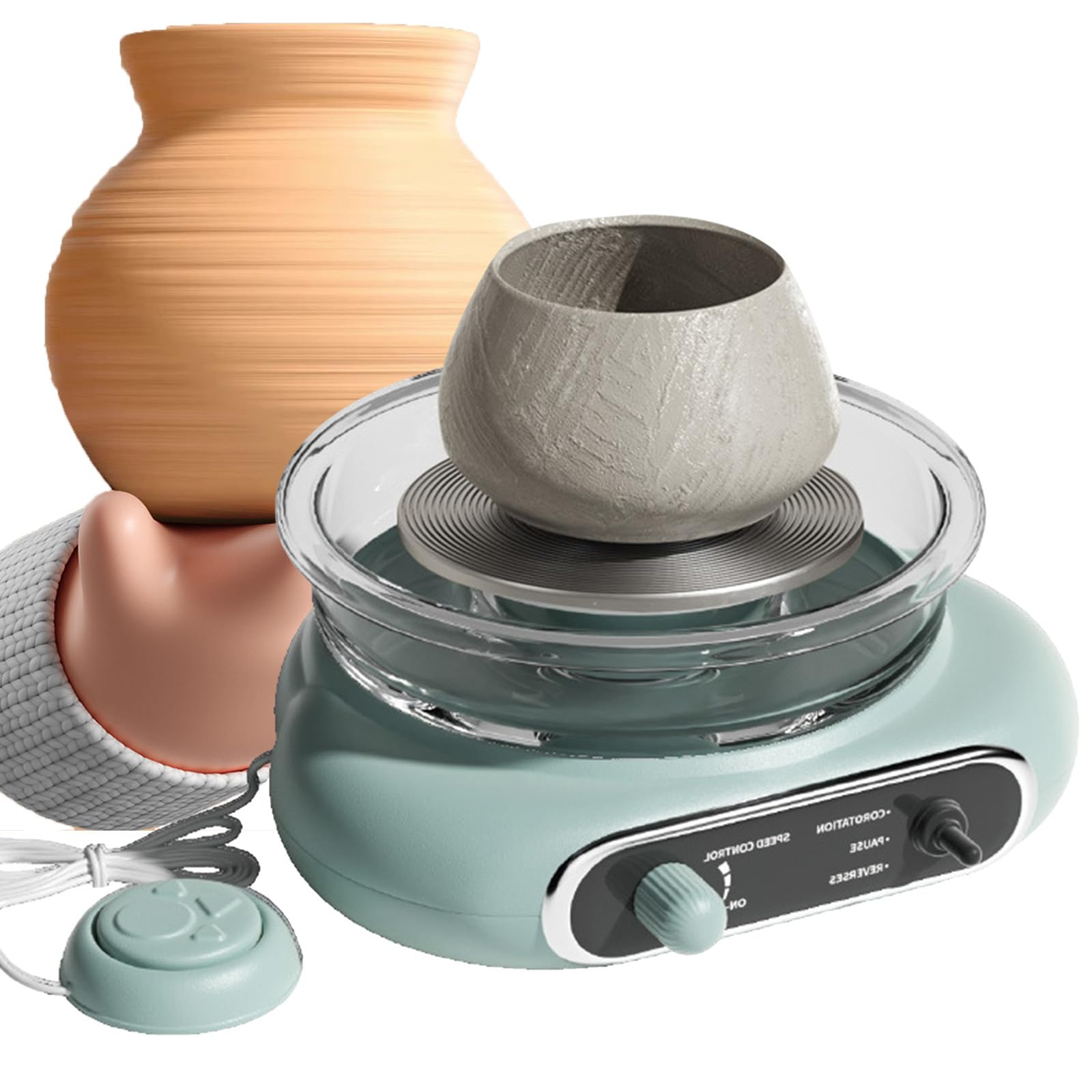 Tornio per Ceramica, Macchina Girevole in Ceramica - con Regolazione Continua della velocità, Utensili in Argilla for la creazione Creativa di ceramiche(Green)