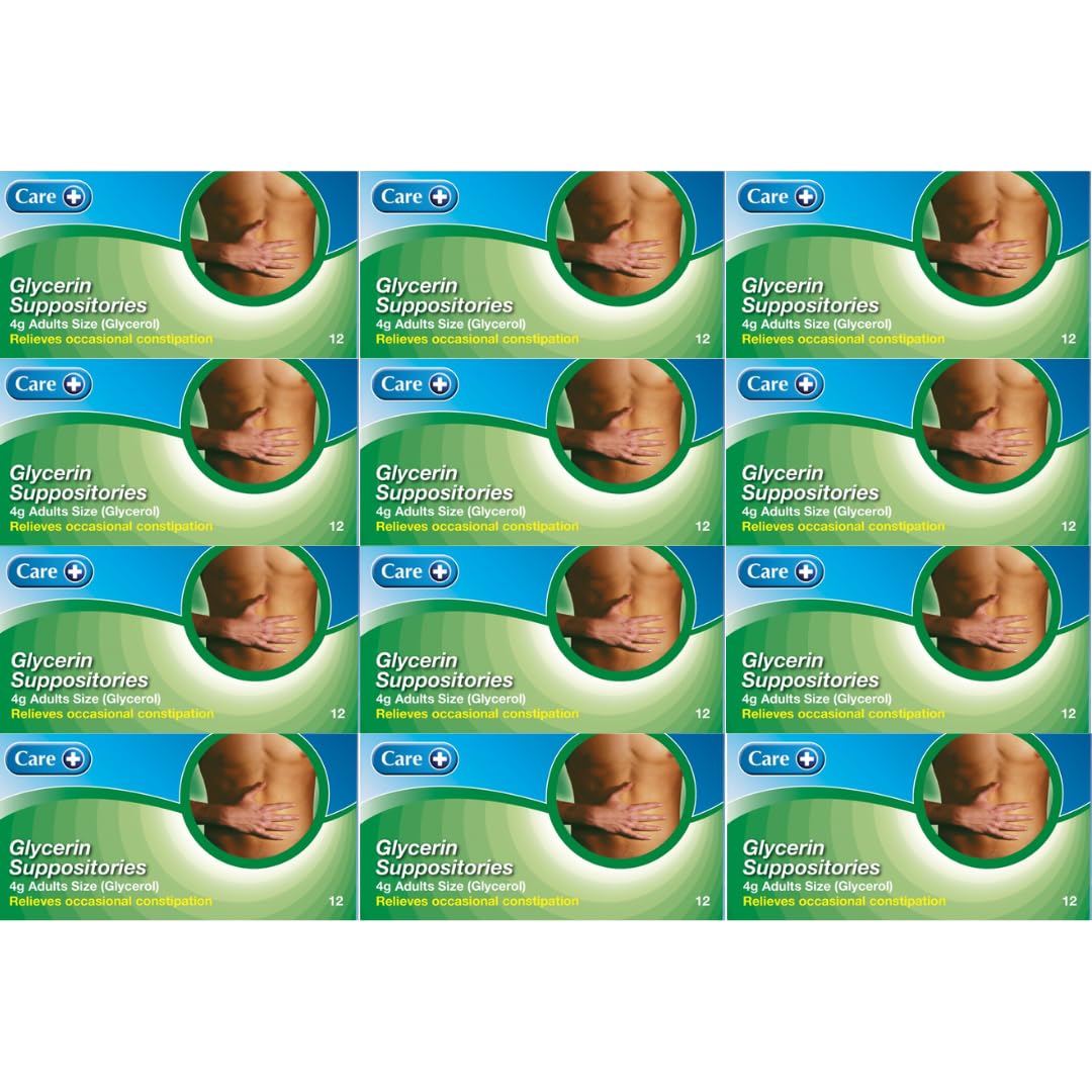 CareGlycerin Suppositories for Adults 144 Suppositories (12 x 12 Packs), for Relief of Occasional Constipation, Helps Stimulate Bowel Movement, Contains Glycerol