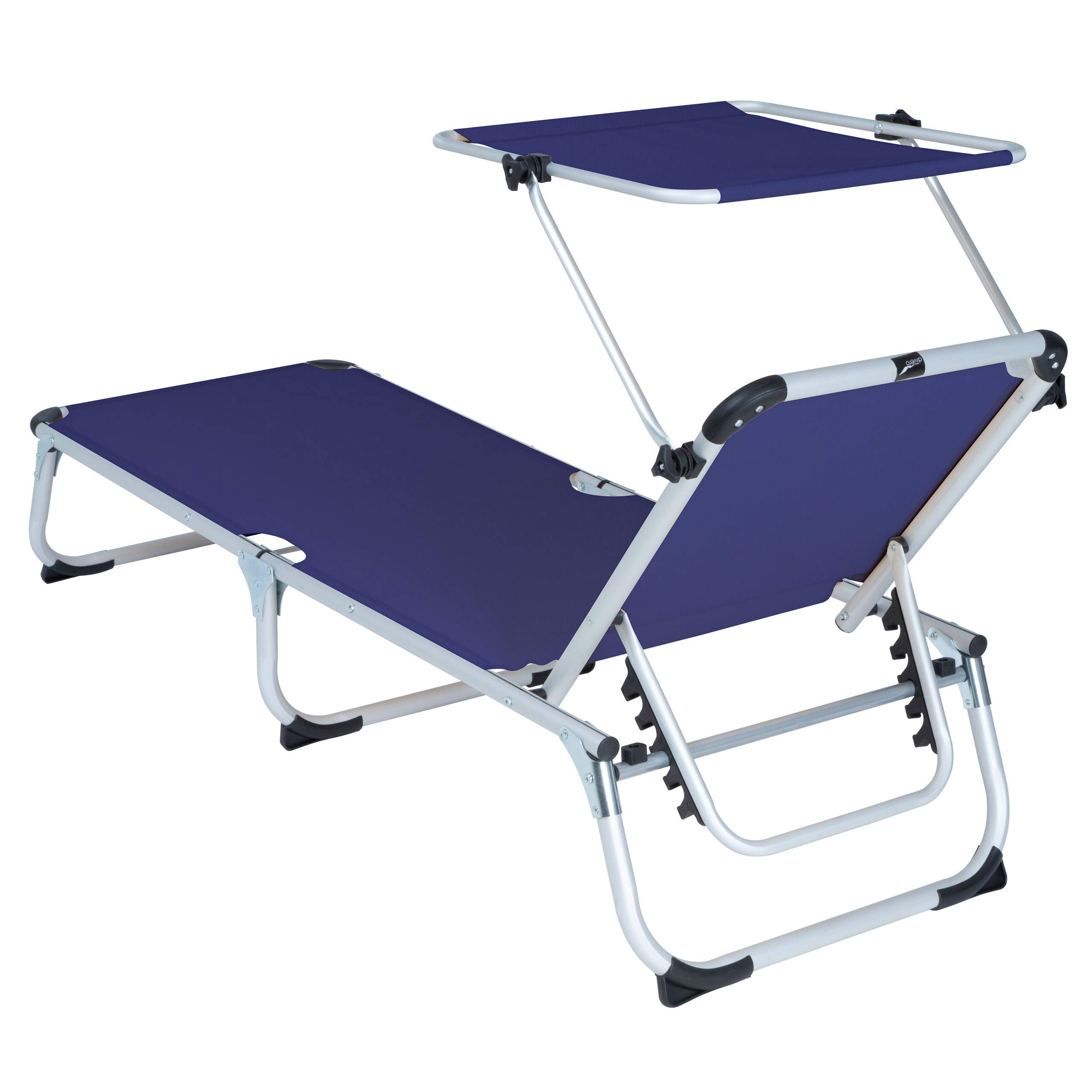 Divero Sonnenliege mit Dach blau 187x57x30 cm Keret klappbar 5fach verstellbar Gartenliege Aluminiumrahmen Dreibeinliege wetterfest robust