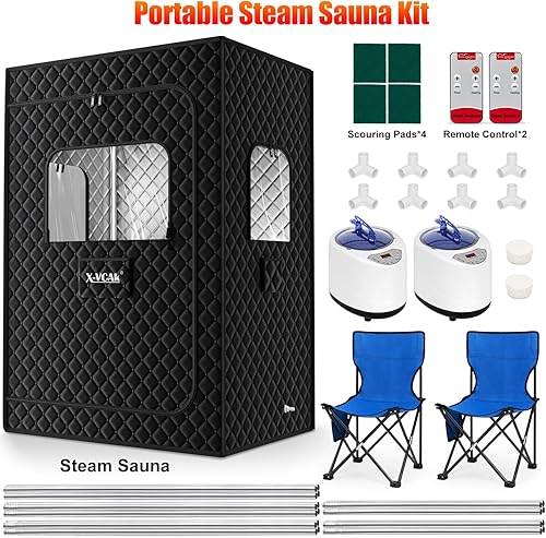 Miniatura 9 de Sauna para 2 personas, caja de sauna extragrande, tienda de campaña portátil para sauna de vapor con 2 vapores, 2 sillas plegables, 71 x 49 x 36