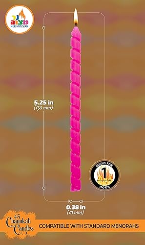 Miniatura 6 de Ner Mitzvah Velas de Janucá sin goteo de tamaño estándar, velas de Hanukkah multicolor grabadas con ondas que se adaptan a la mayoría de menorás