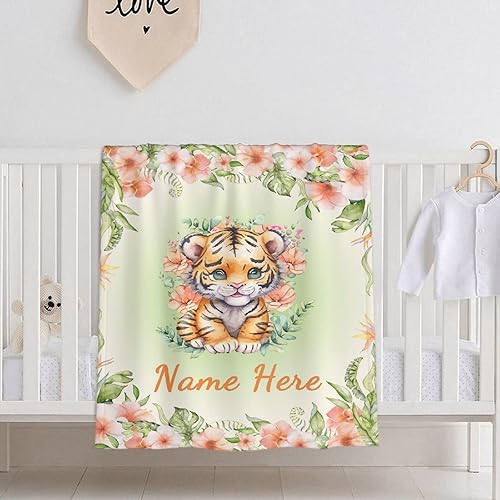 Miniatura 441 de Manta personalizada con diseño de jirafa y elefante, manta de franela suave, acogedora y ligera con nombre para sofá, cama, sofá, regalo, unisex