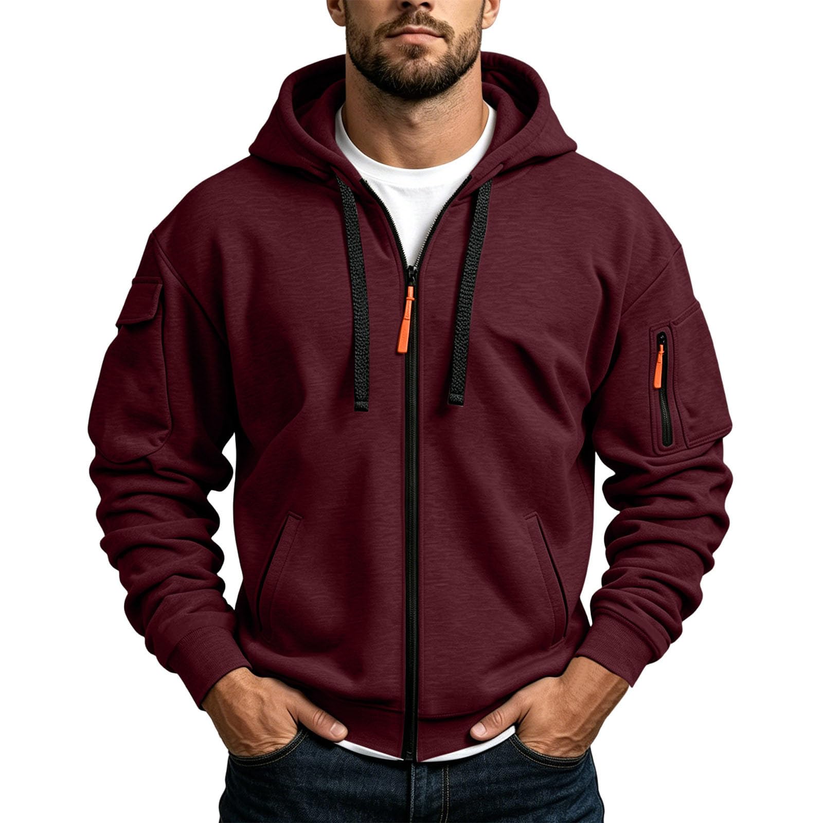 Felpa Con Zip Uomo Con Cappuccio Felpa Cotone e Pile con Tasche Hoodie | felpa uomo con cappuccio, interno felpato, apertura con zip, hoodies con cordino, tasca pratica, vestibilità comoda