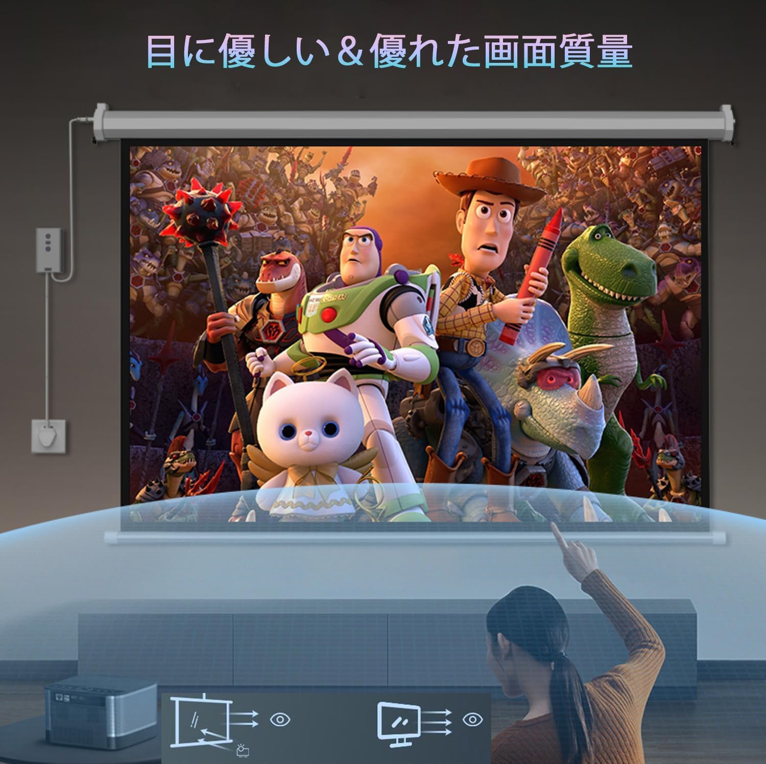 84インチ　プロジェクター スクリーン　16:9 電動吊り下げ式　壁掛け式 Amazon | 84インチプロジェクタースクリーン16:9電動 吊り下げ式 自動