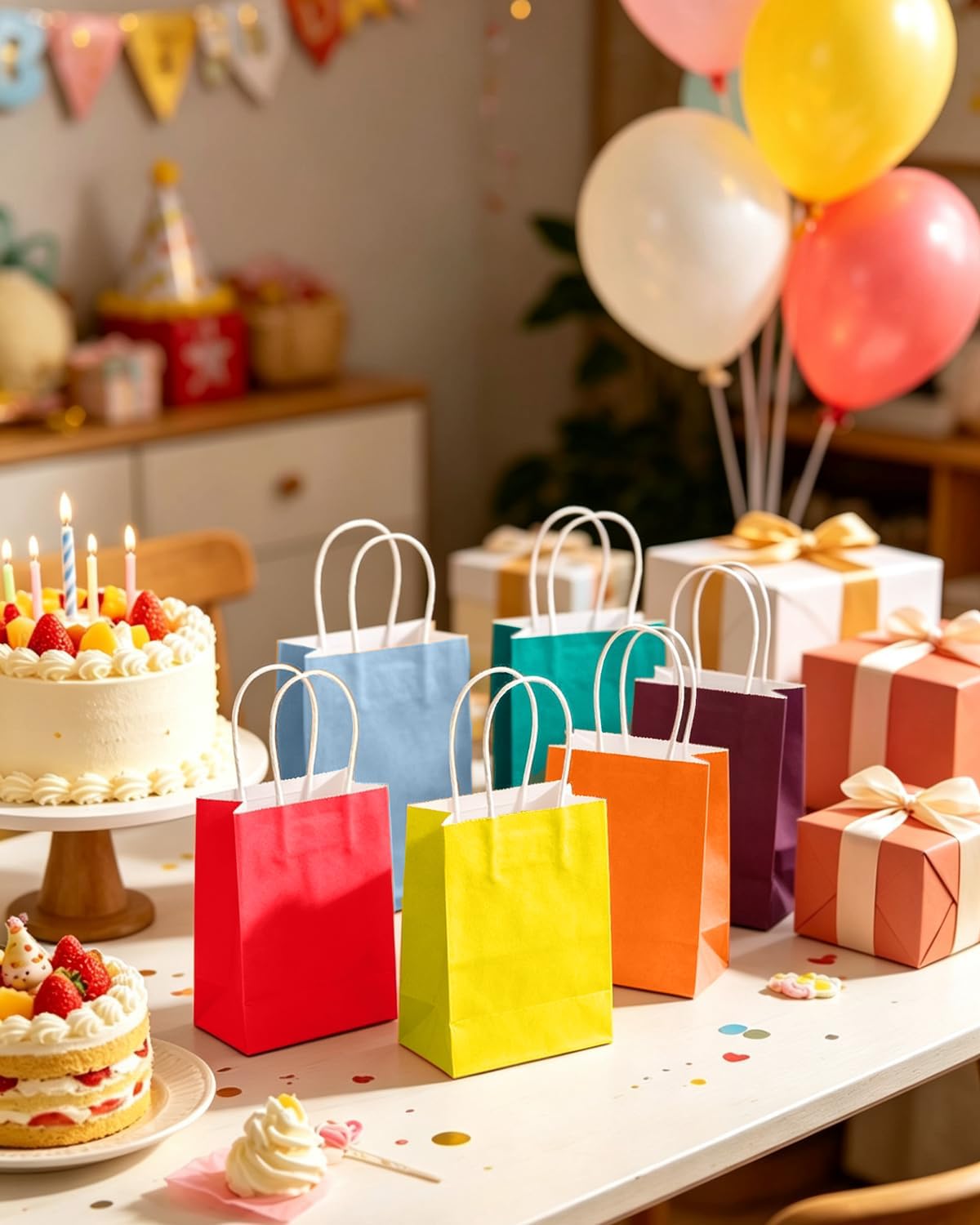 qiqee 24 Colors Small Gift Bag with Handles Bulk 24PCS Paper Party Bags 8.3"x6"x3" Multiple Uses (Small Size)