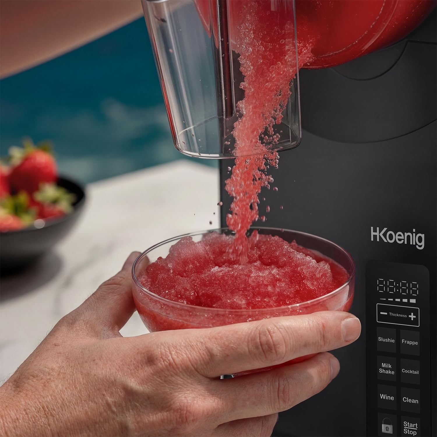 Macchina per granita SLH800 HKoenig, 5 modalità preimpostate, bevande ghiacciate, Milkshake, caffè freddo, cocktail, capacità 2,5L, funzione mantenimento freddo, autopulente, pannello touch, nero